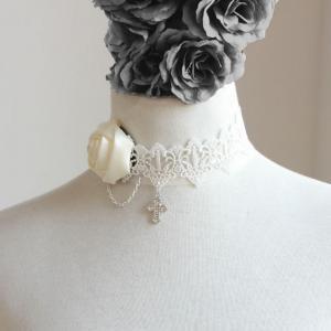 Handmade Lace Necklace White Wedding Dress..