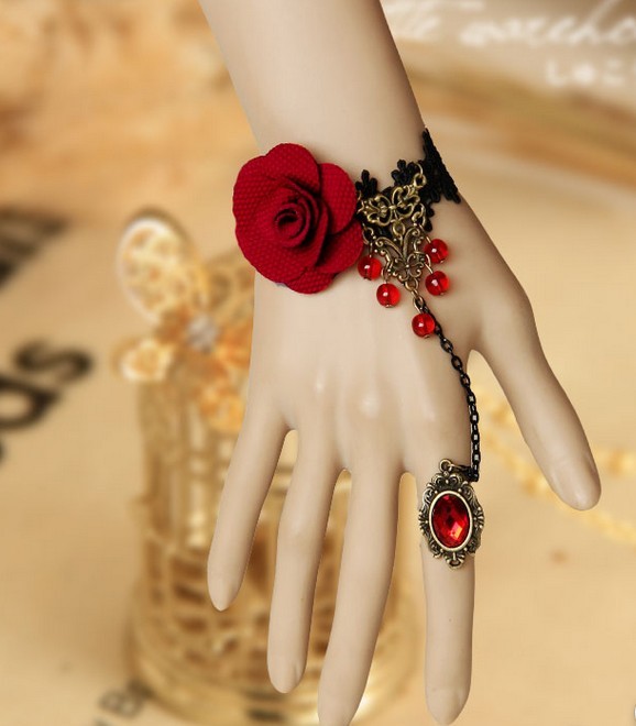 Vintage Royal Rose Lace Vintage Bracelet With Ring Set