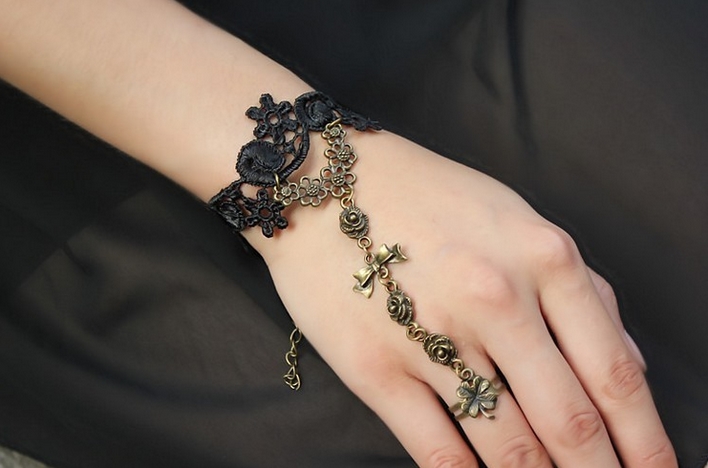 Diy Quality Vintage Lace Bracelet With Ring Wrist Fashion Girl Jewelry Gift