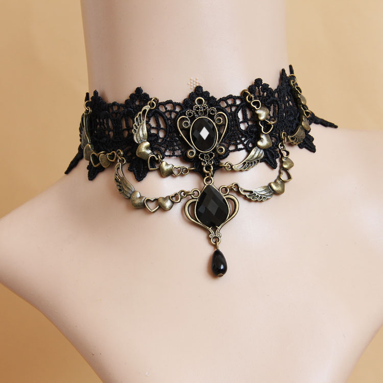 Diy Gothic Prom Heart Lace Necklaces & Pendants Female Short Necklace Collar False Collar